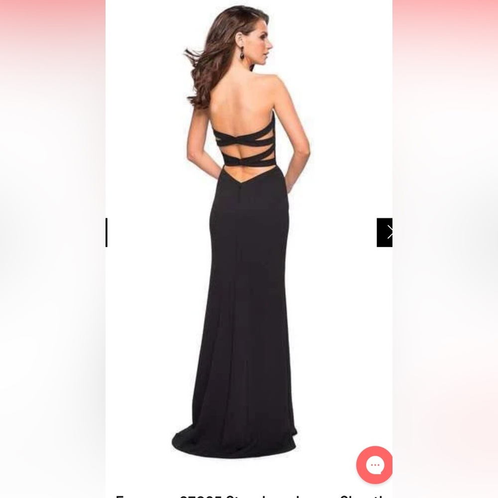 Brand new La Femme  (with tags) gorgeous black strapless dress with slit.